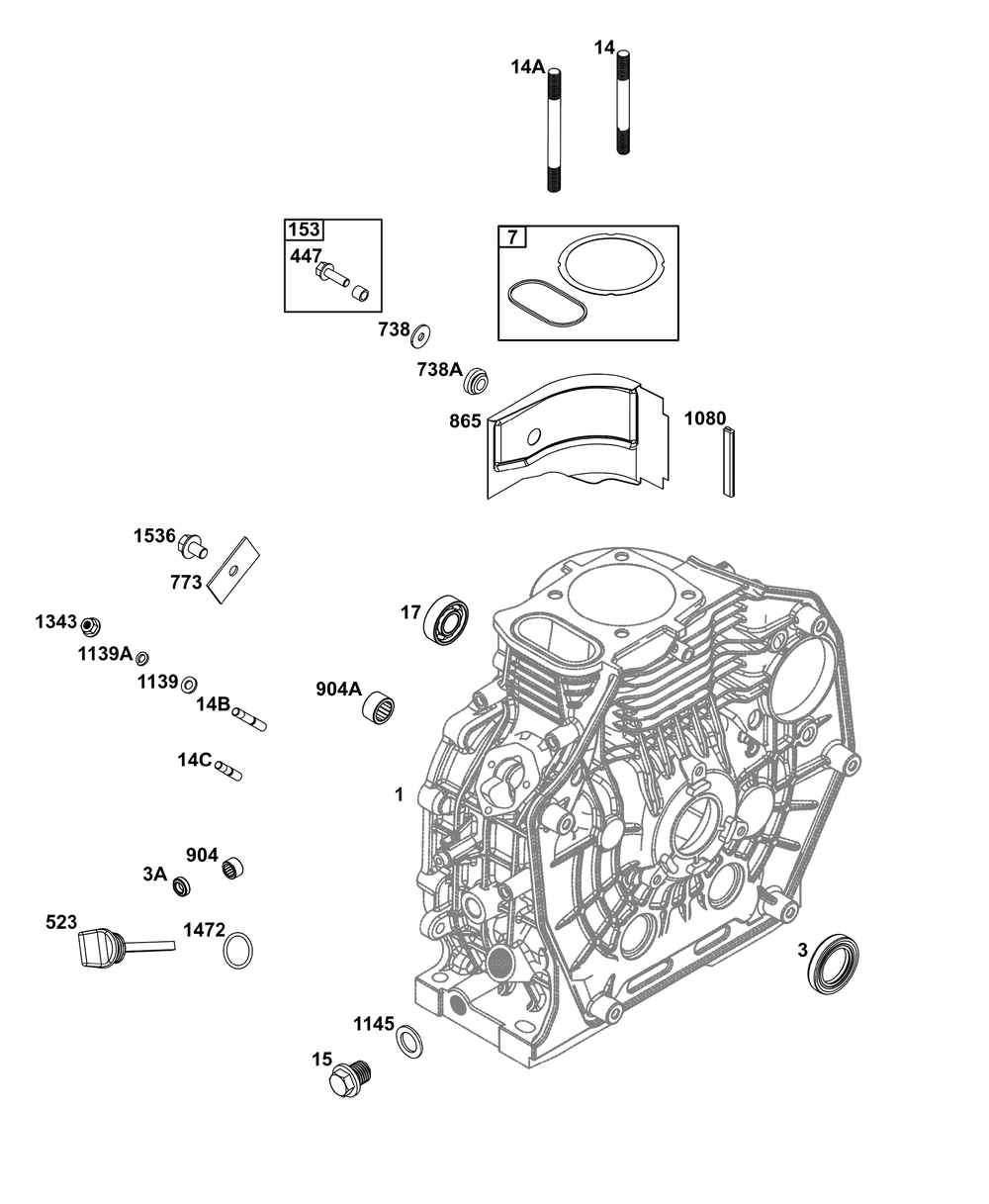 Cylinder Group Diagram and Parts List for 181D02-0003-01 100000 - 19Z999 Briggs and Stratton Engine